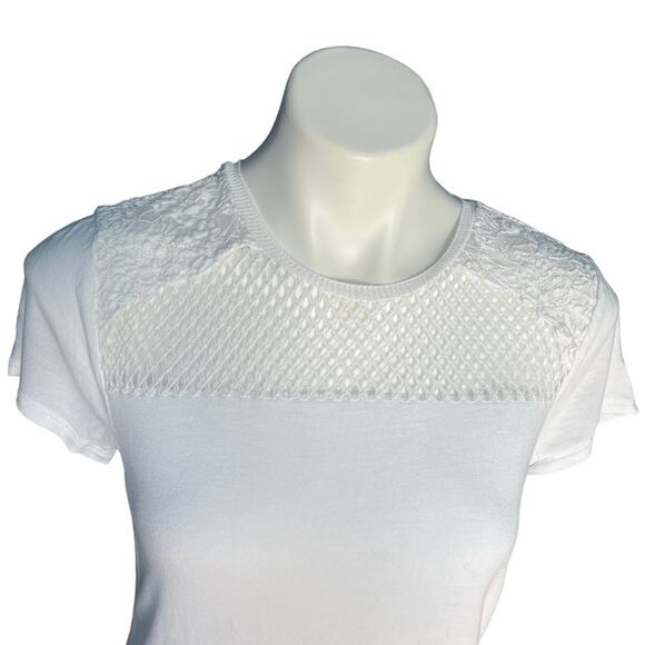 Ann Taylor white top mesh panel short sleeve top size small - Picture 4 of 10